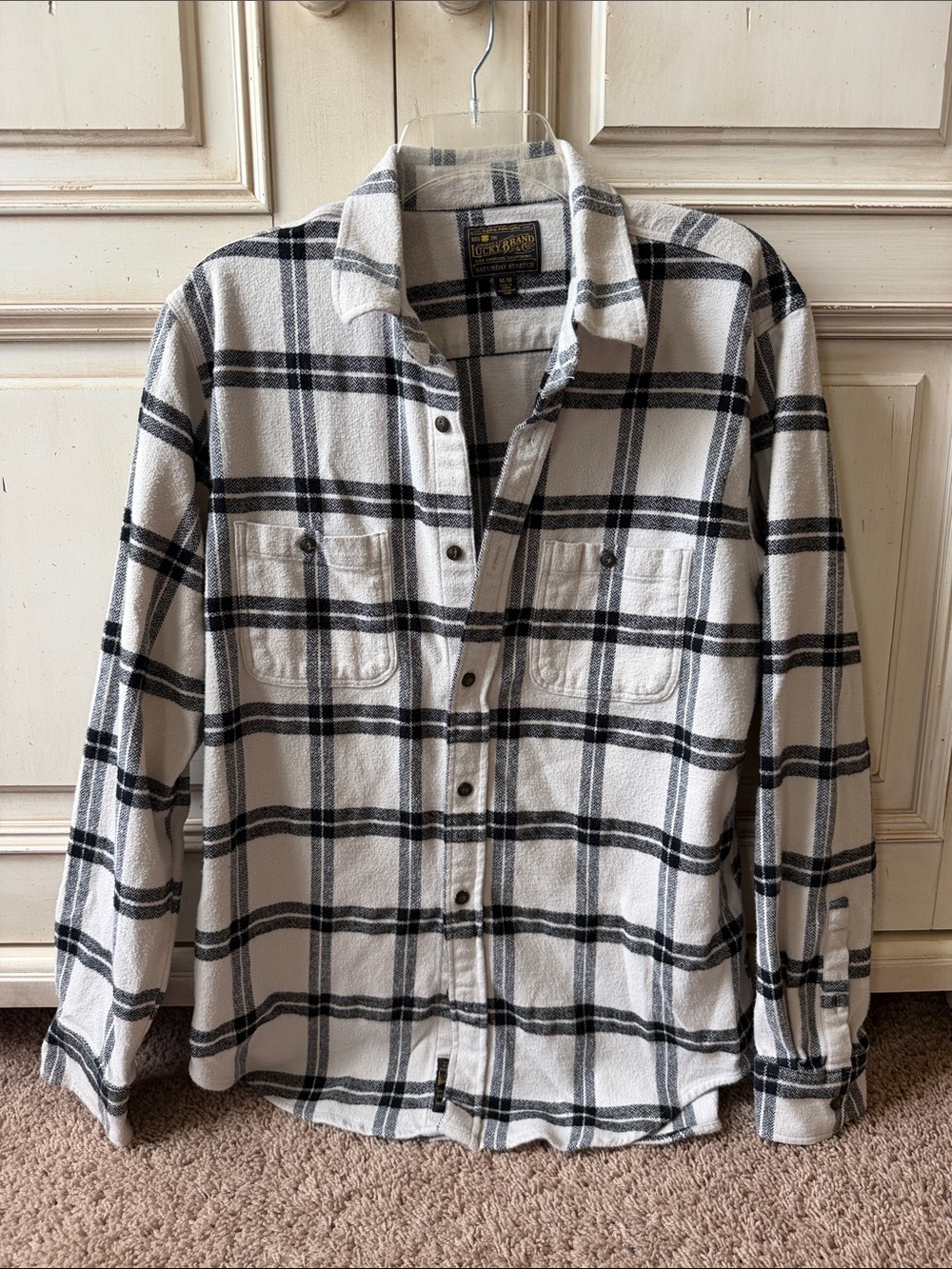 Lucky Brand Cream and Black Plaid Button-Down Shirt